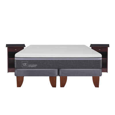 Cama Europea CIC Base Dividida 2 Plazas Ortopedic Advance + 2 Veladores Dublin Chocolate