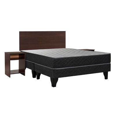 Imagen 1 del producto Cama Europea Celta Base Dividida 2 Plazas Atlantis Black + Respaldo + 2 Veladores Castilla