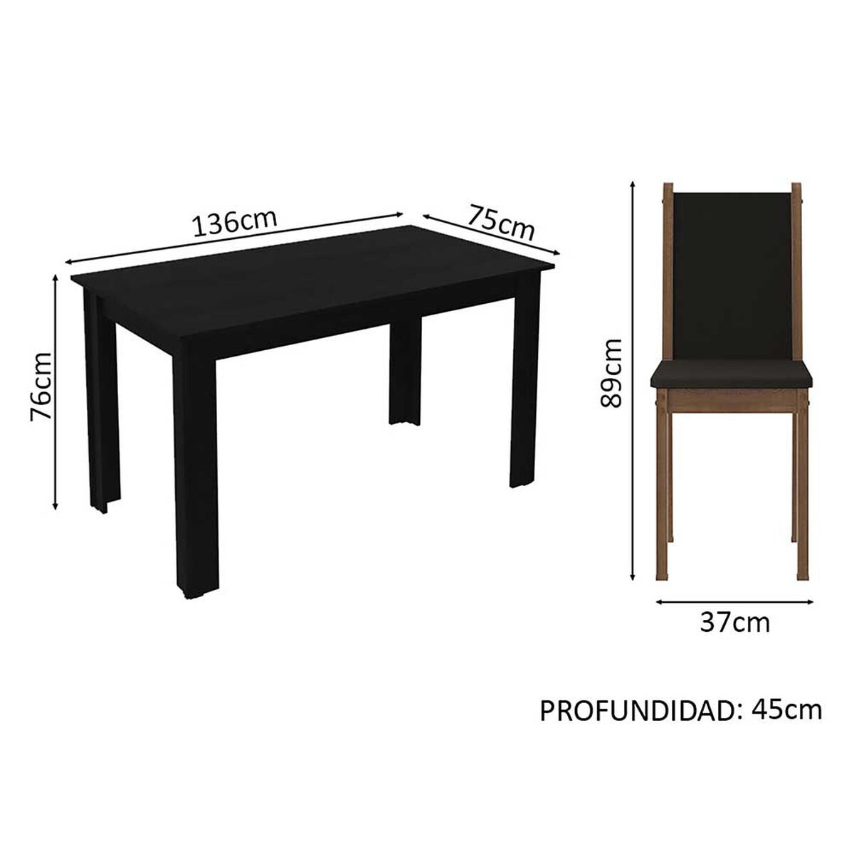 Juego de Comedor Vekkahome Lola Suecia 6 Sillas Negro