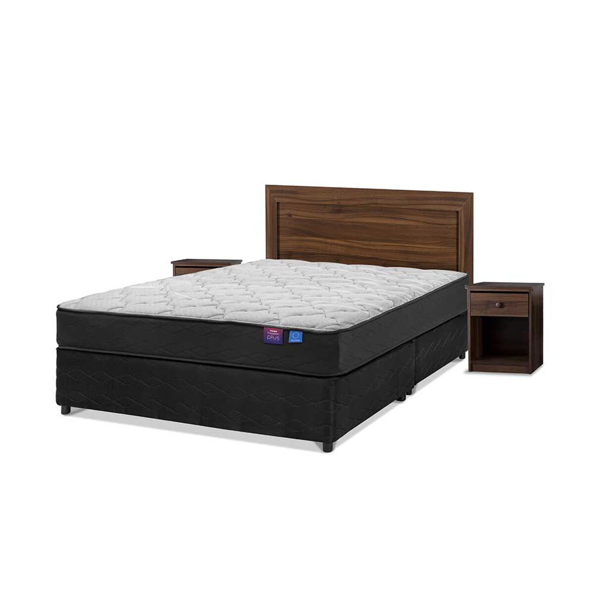 Cama Americana Flex Base Dividida 2 Plazas Therapedic Plus  + Respaldo + 2 Veladores Asturias