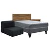 Combo Cama Europea Celta 1 Plaza Cádiz + Respaldo 1,5 Plazas + Velador Casanova Nogal + Sofá Cama Mantahue 1 Cuerpo Grafito
