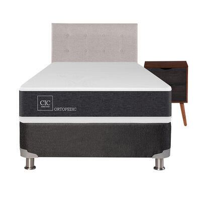Imagen 1 del producto Box Spring CIC 1,5 Plazas New Ortopedic + Respaldo + Velador Tigris