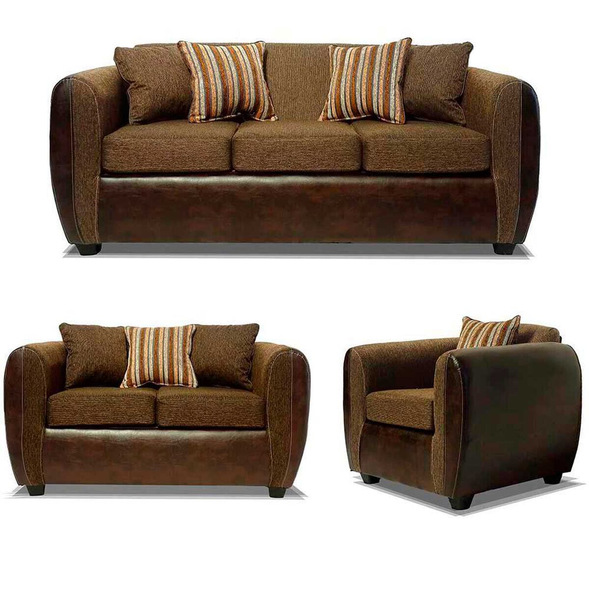 Juego de Living Elegant Detail Oklahoma Sof&aacute; 3 Cuerpos + Sof&aacute; 2 Cuerpos + Sill&oacute;n 1 Cuerpo Caf&eacute;