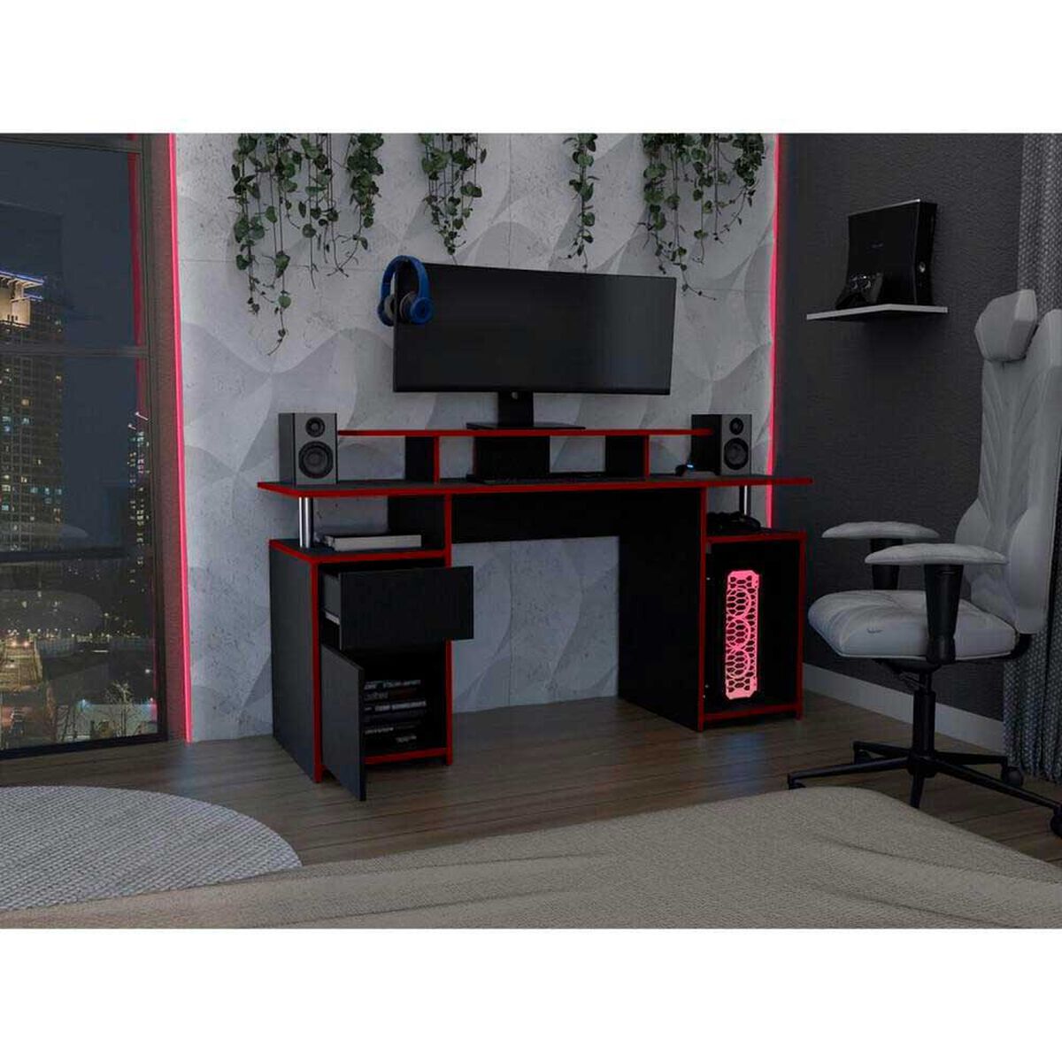 Escritorio Gamer TuHome Keria Wengue Y Rojo