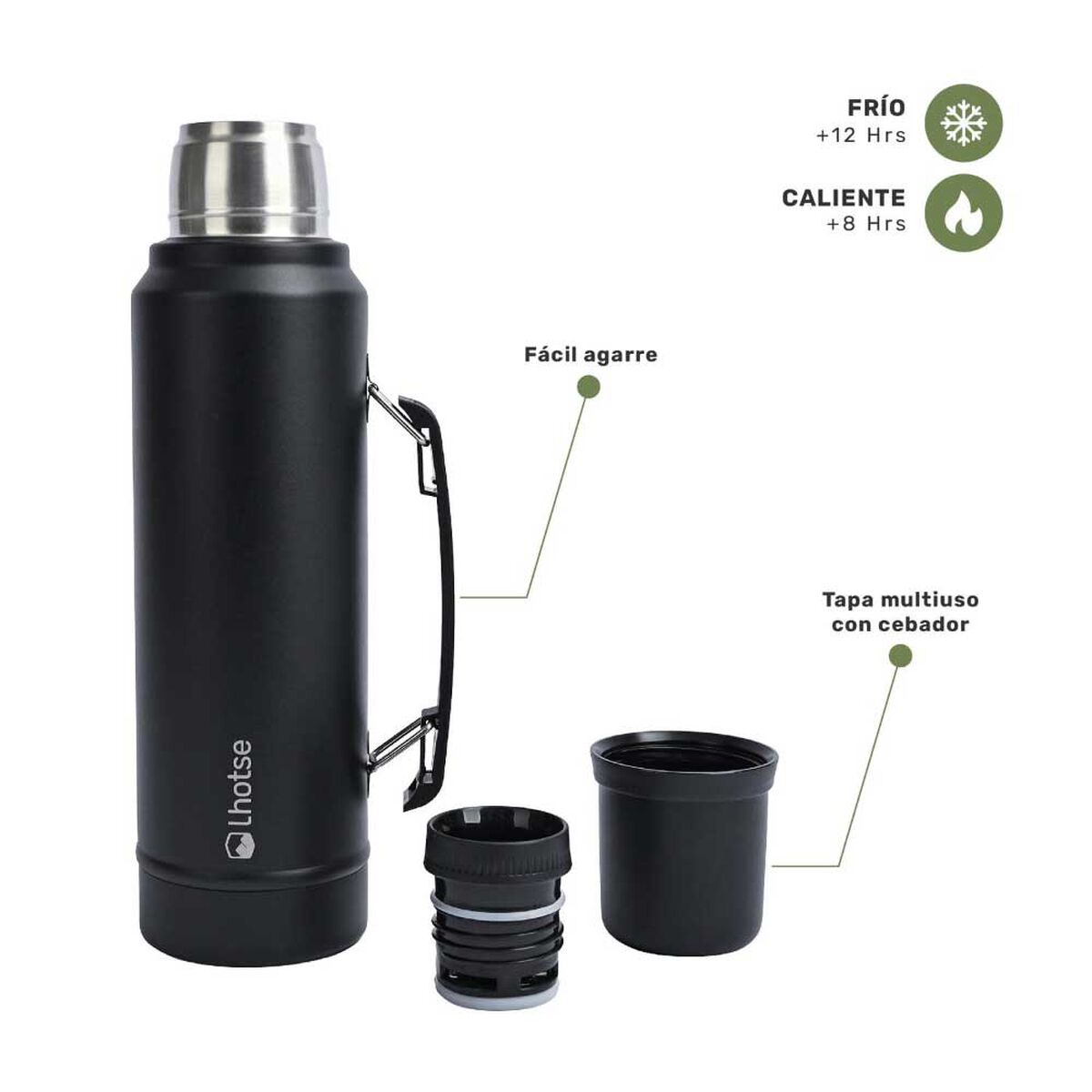 Termo para Líquido Lhotse Classic 1,3 Litros + Mate Negro