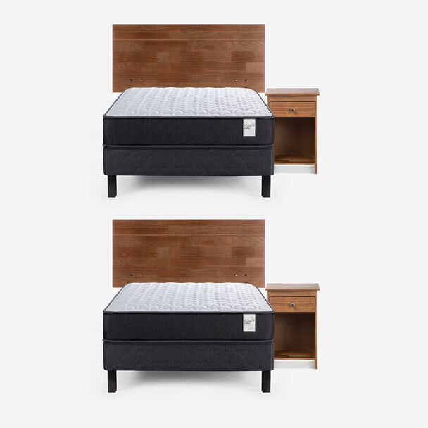 Camas Europeas Dúplex Rosen 1,5 Plazas Wave + Respaldo + Velador Tabor Caramelo