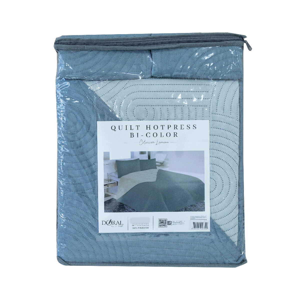 Quilt Doral Hotpress Bi-Color 2 Plazas Azul-Gris