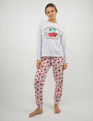 Imagen 2 del producto Polera de Pijama Con Estampado Manga Larga Mujer Icono Gris, Negro, Rosa