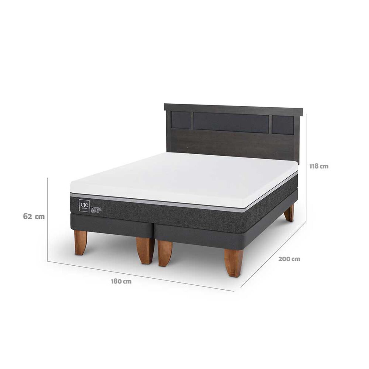 Cama Europea CIC Base Normal King Ortopedic Advance + Respaldo Dublin