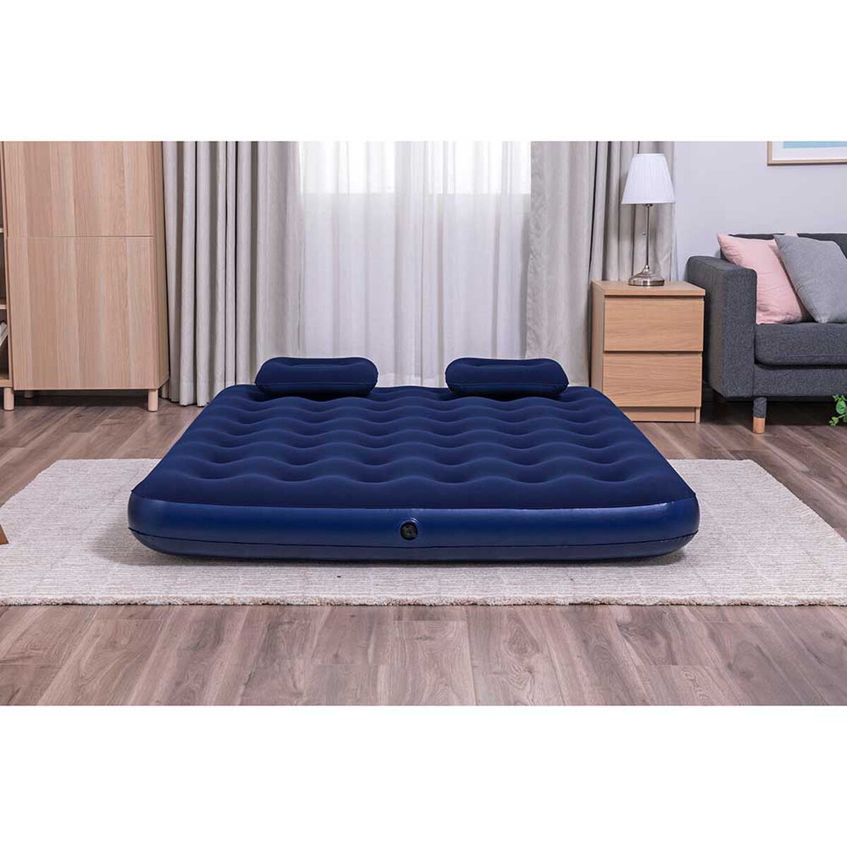 Colchón Inflable Queen 2.03m x 1.52m x 22cm con inflador y 2 almohadas