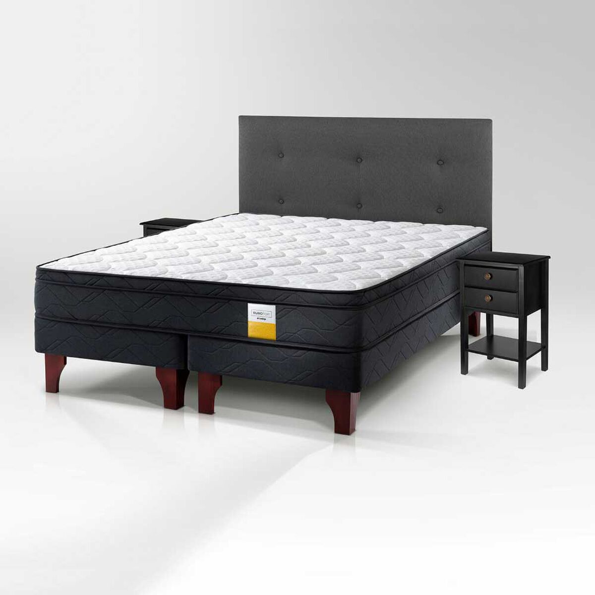 Cama Europea Drimkip 2 Plazas Eurotop Base Dividida + Respaldo Royal + Velador Rover