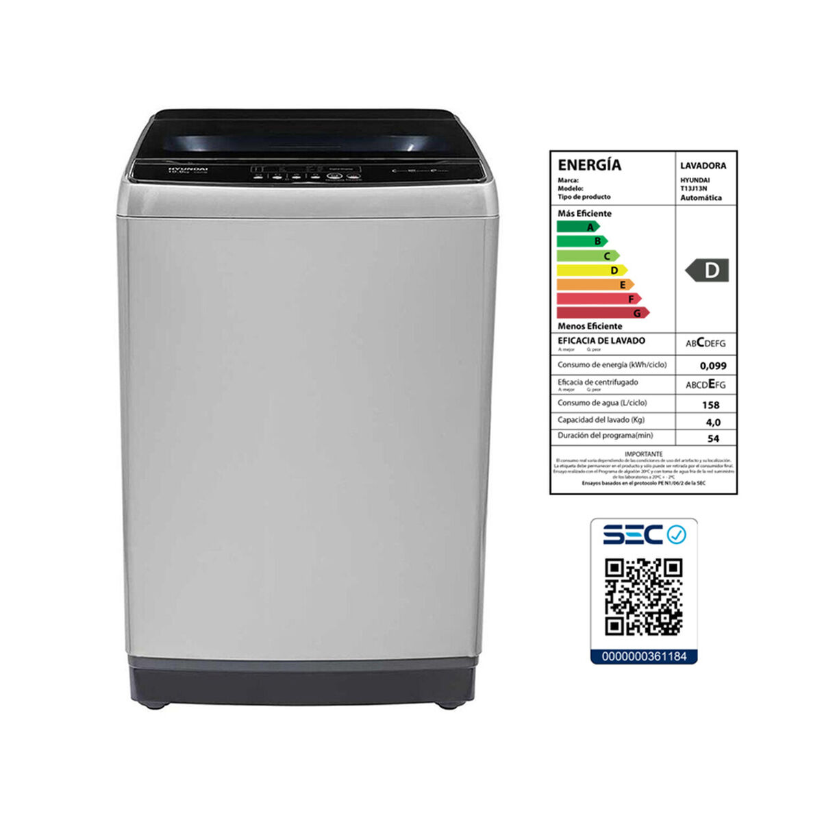 Lavadora Automática Hyundai T13J13N 13 kg