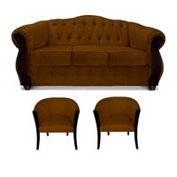 Juego de Living Elegant Detail Orlando Sofá 3 Cuerpos + Dos Sillones 1 Cuerpo Café
