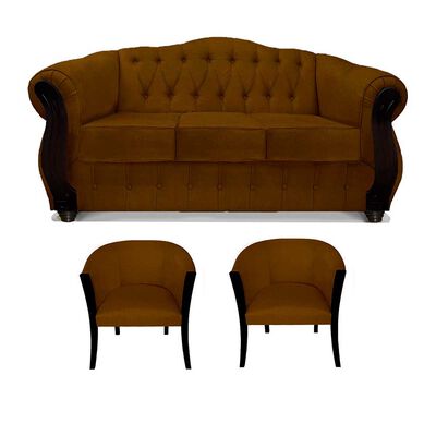 Imagen 1 del producto Juego de Living Elegant Detail Orlando Sofá 3 Cuerpos + Dos Sillones 1 Cuerpo Café