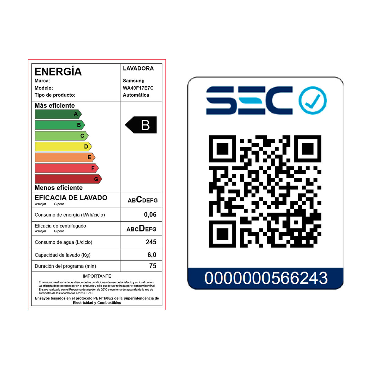 Lavadora Samsung WA40F17E7CZS 17 kg