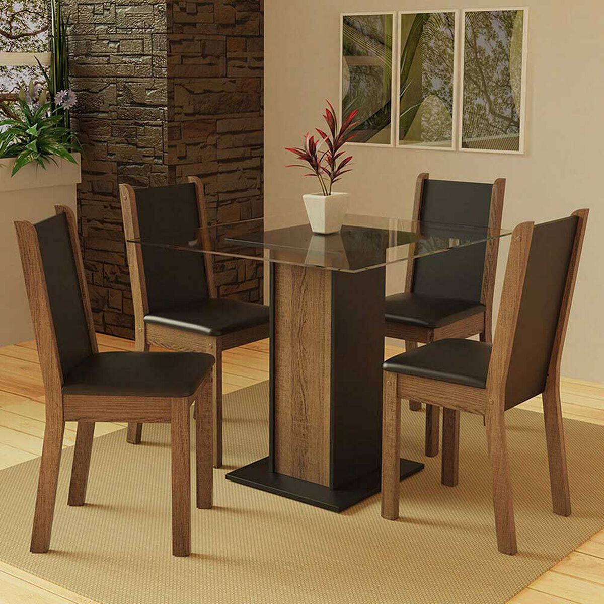 Juego de Comedor Vekkahome John 4 Sillas Café