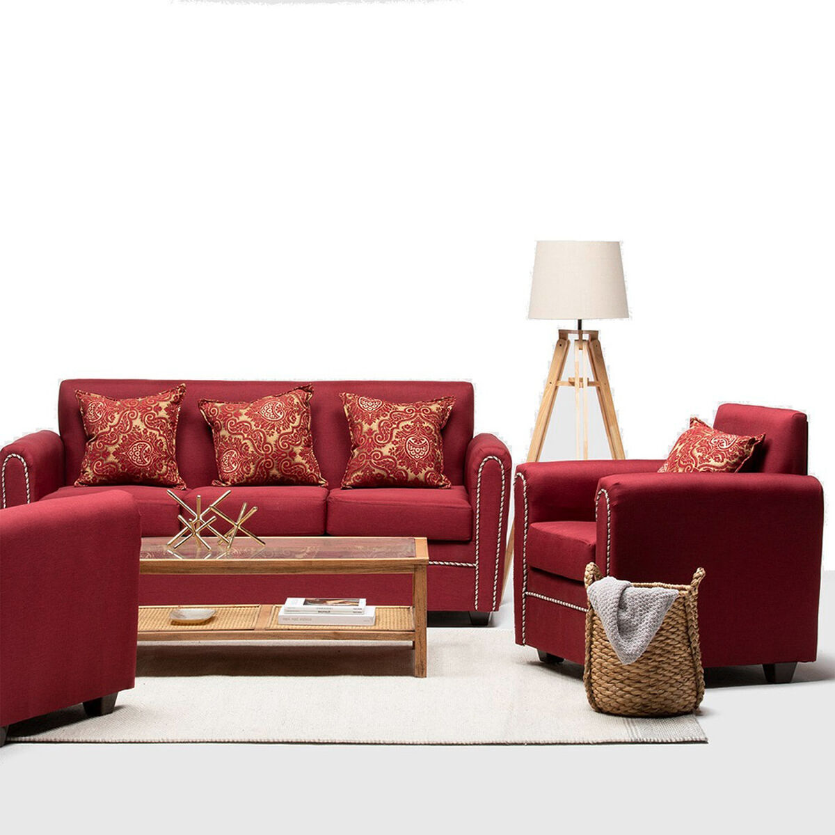 Juego de Living Almore Alemania Sof&aacute; 3 Cuerpos + Dos Sillones 1 Cuerpo Rojo