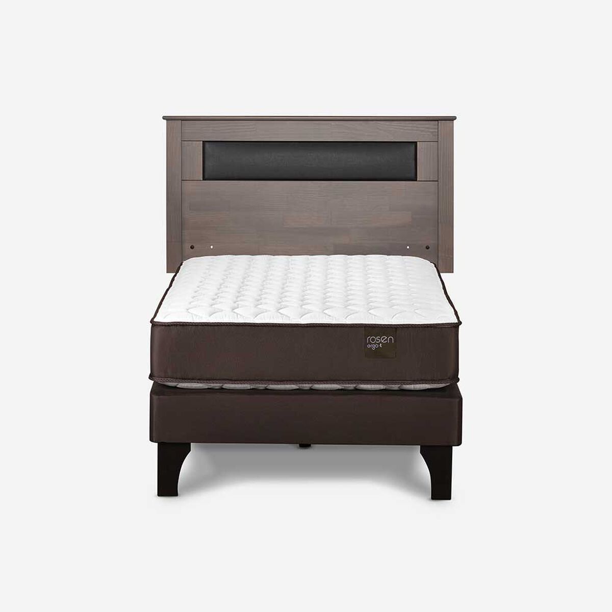 Cama Europea Rosen 1,5 Plazas New Ergo T + Respaldo Ferrera Gris