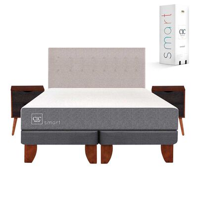 Cama Europea CIC Base Dividida King Smart + Respaldo + 2 Veladores Tigris