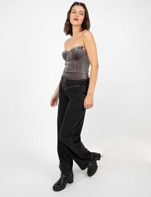Imagen 2 del producto Jeans Indigo Apliques Wide Leg Mujer Fiorucci Negro