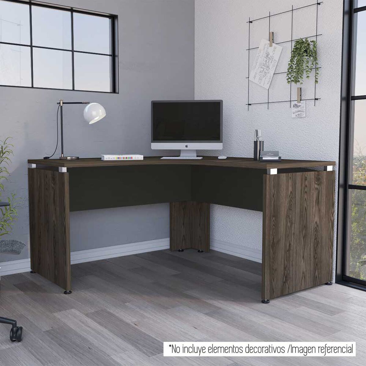 Escritorio en L TuHome Home Office Negro Soft Coñac