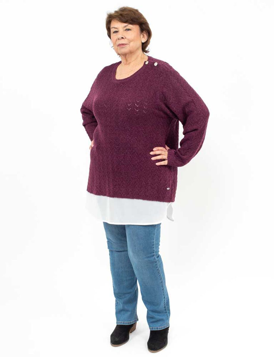 Sweater Con Aplique Botones Cuello Redondo Mujer Extralindas