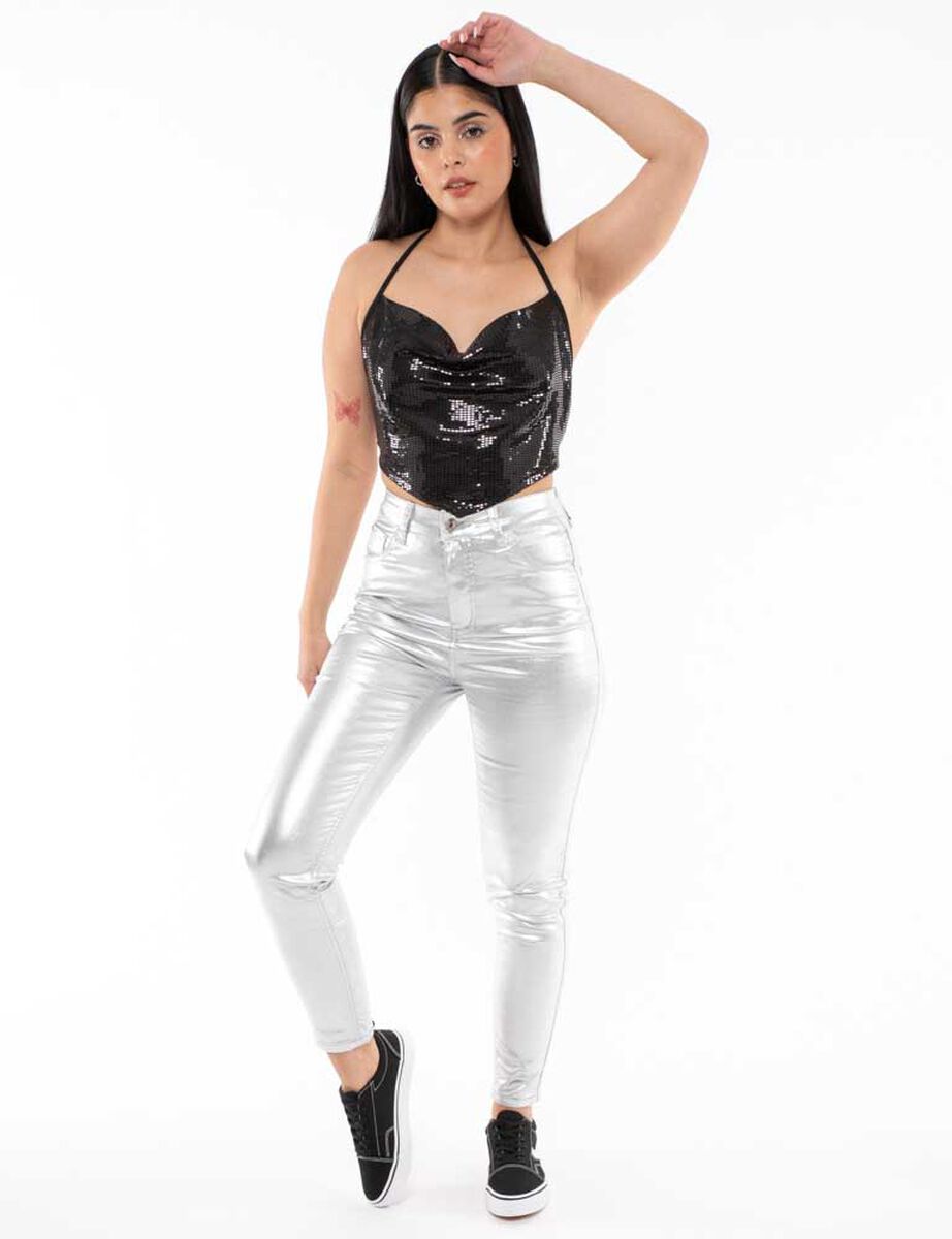 Pantalón Metalizado Skinny Mujer Icono