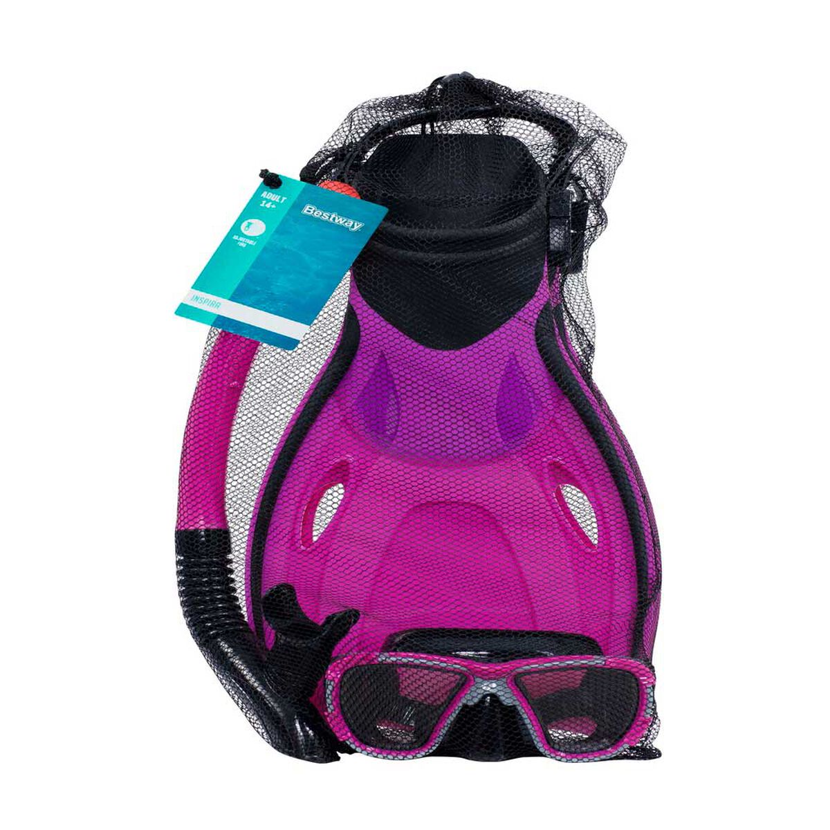 Set Mascara Fucsia, Snorkel y Aletas Bestway 37.5-41