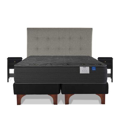Imagen 2 del producto Cama Europea Flex Base Dividida 2 Plazas Black + Respaldo Design Gris + 2 Veladores Rover