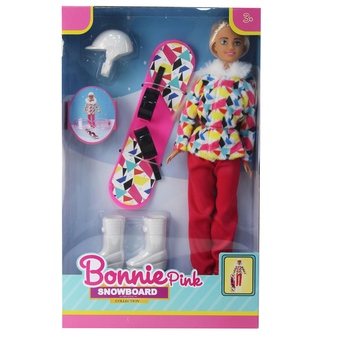 Muñeca con Tabla de Snowboard Boonie Pink