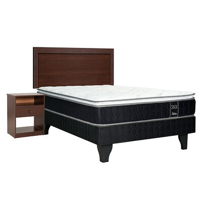 Cama Europea Celta 1,5 Plazas Black Soul + Respaldo + Velador Pamplona