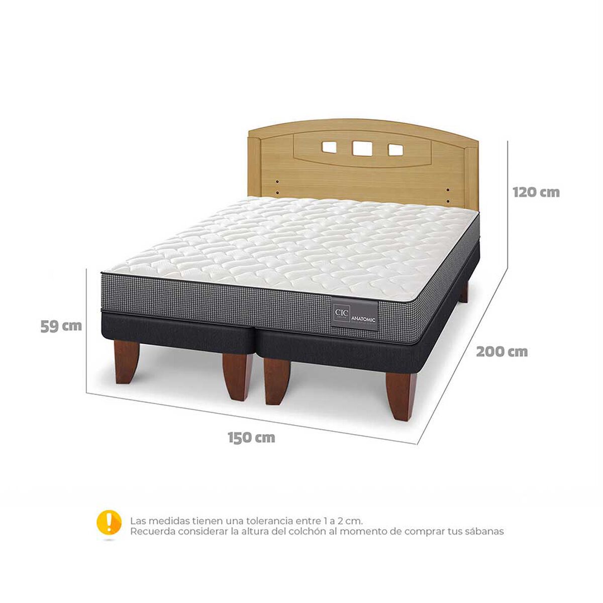 Cama Europea CIC Base Dividida 2 Plazas Anatomic + Respaldo Gales Mostaza