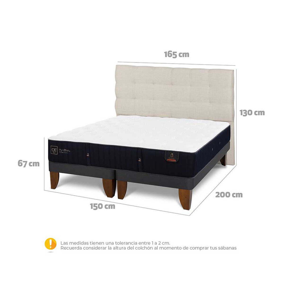 Cama Europea CIC Base Dividida 2 Plazas Premium + Respaldo Ebro