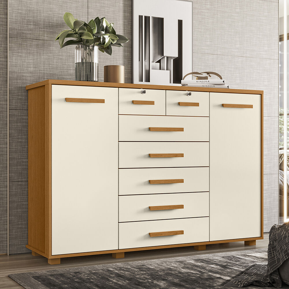 Cómoda Vekkahome Fontana 2 Puertas 7 Cajones Beige