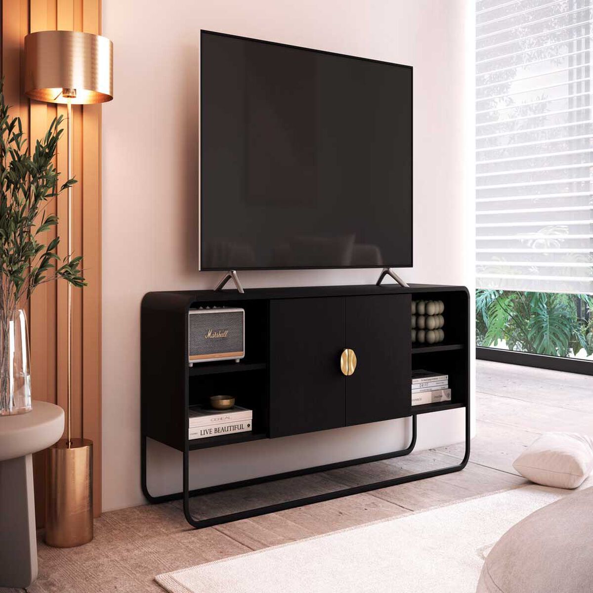 Set Buffet + Bar + Arrimo + Rack Decocasa Luna Negro