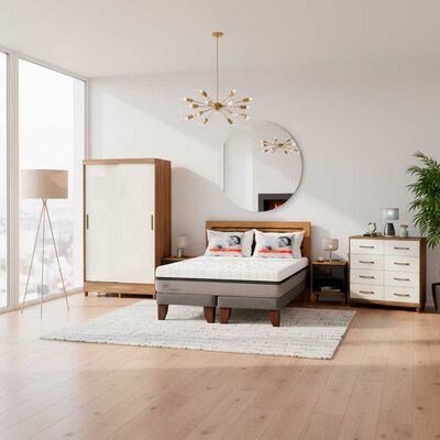 Combo Cama Europea CIC Base Dividida 2 Plazas Balance + Respaldo 2 Plazas + 2 Veladores Casanova + Cl&oacute;set Casanova Fit 2 Puertas + Pack Almohadas Celta Imperial Soft 65x45cm