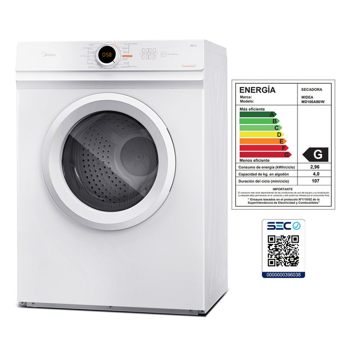 Secadora de Ropa Midea MD100A90W 9  kg.