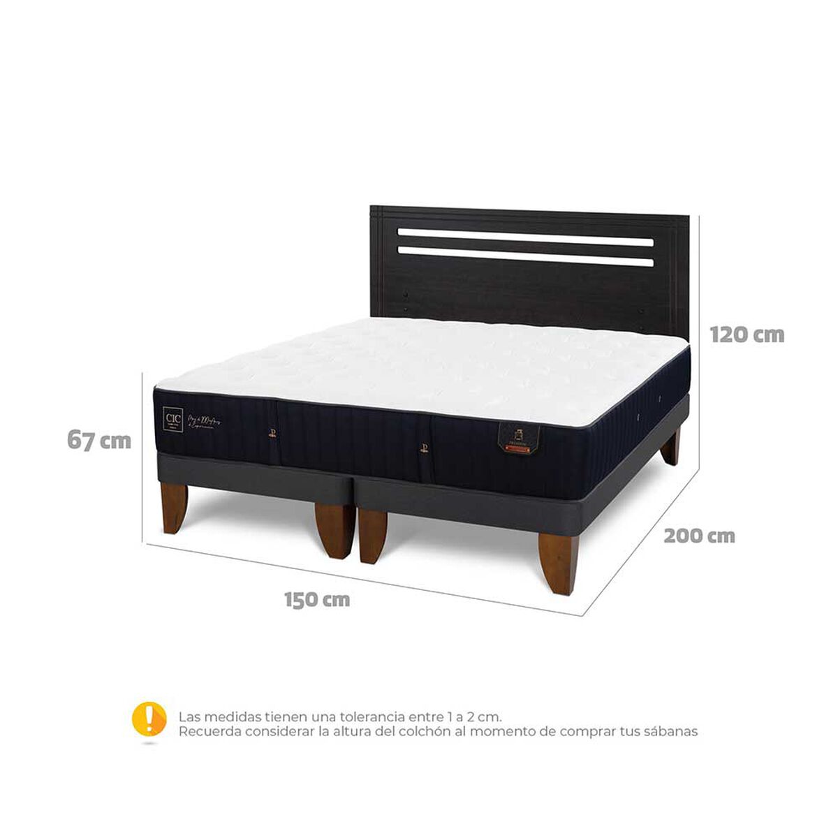 Cama Europea CIC Base Dividida 2 Plazas Premium + Respaldo Munich Negro