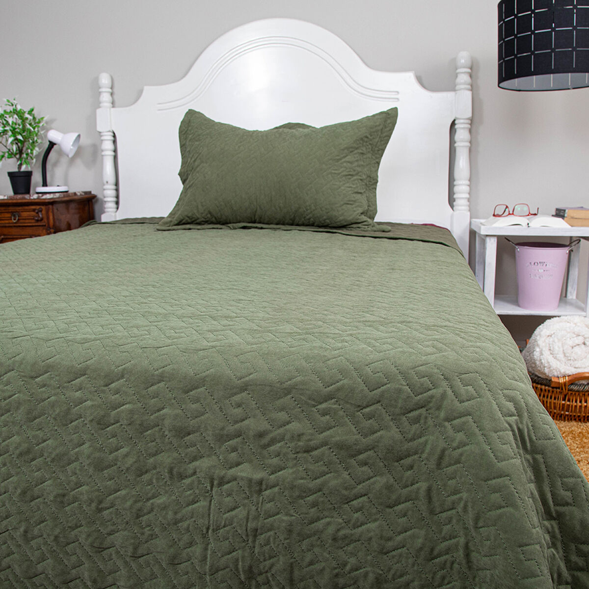 Quilt Doral 1,5 Plazas Verde Oliva Velvety