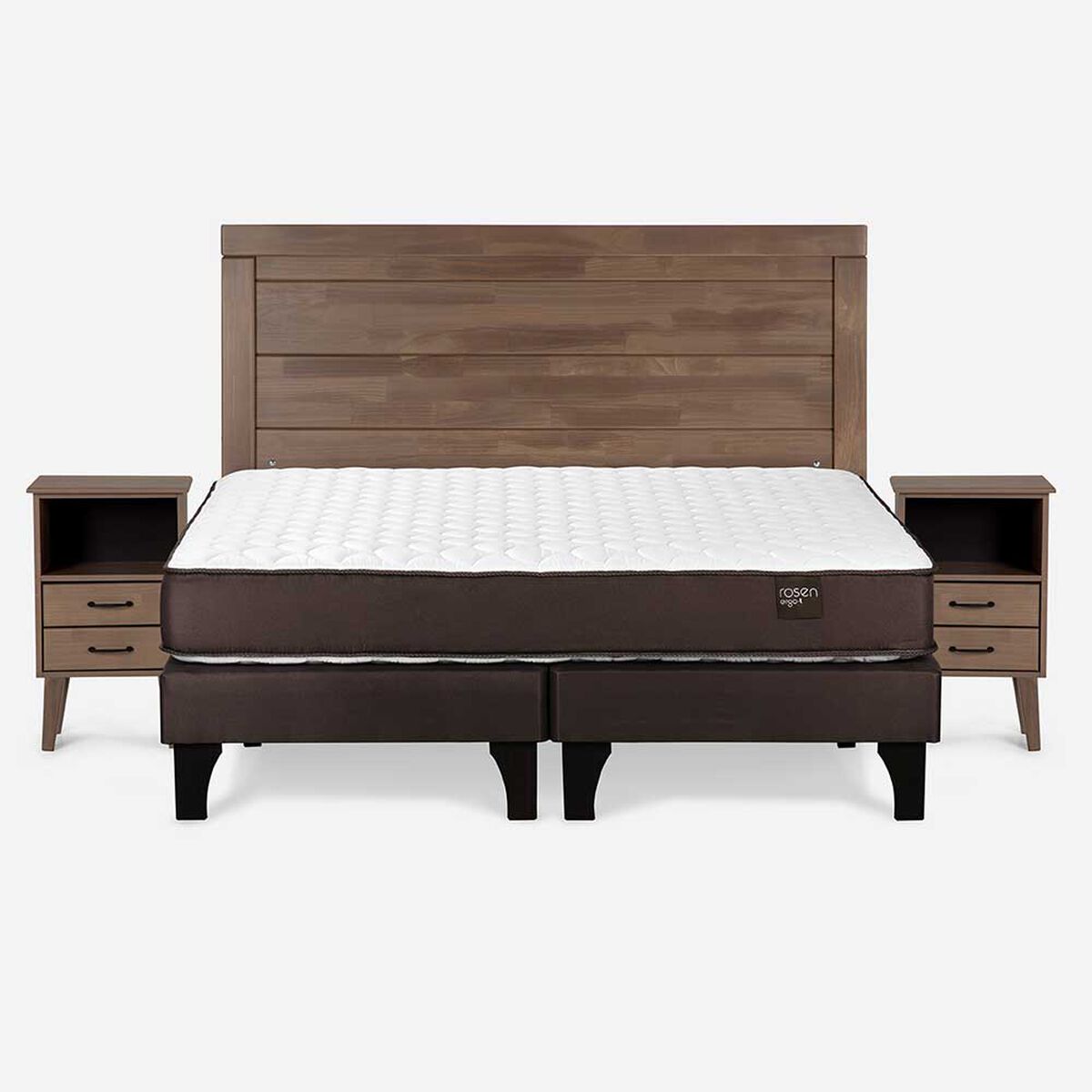 Cama Europea Rosen Base Dividida 2 Plazas Ergo T + Respaldo + 2 Veladores