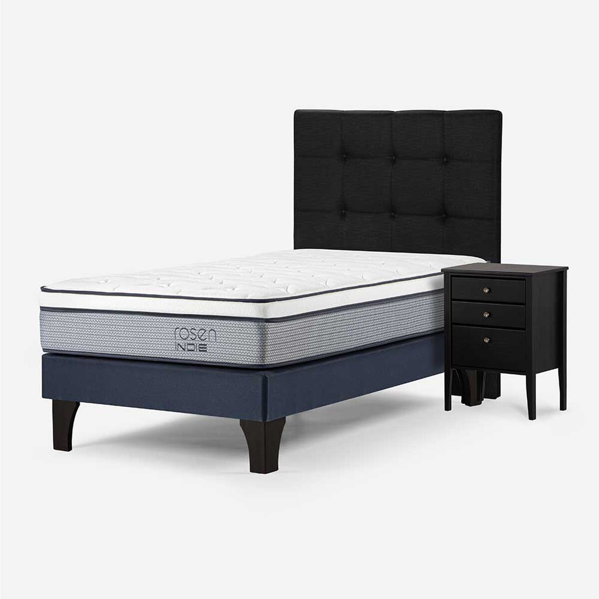Cama Europea Rosen 1 Plaza Pratta + Respaldo + Velador Issey
