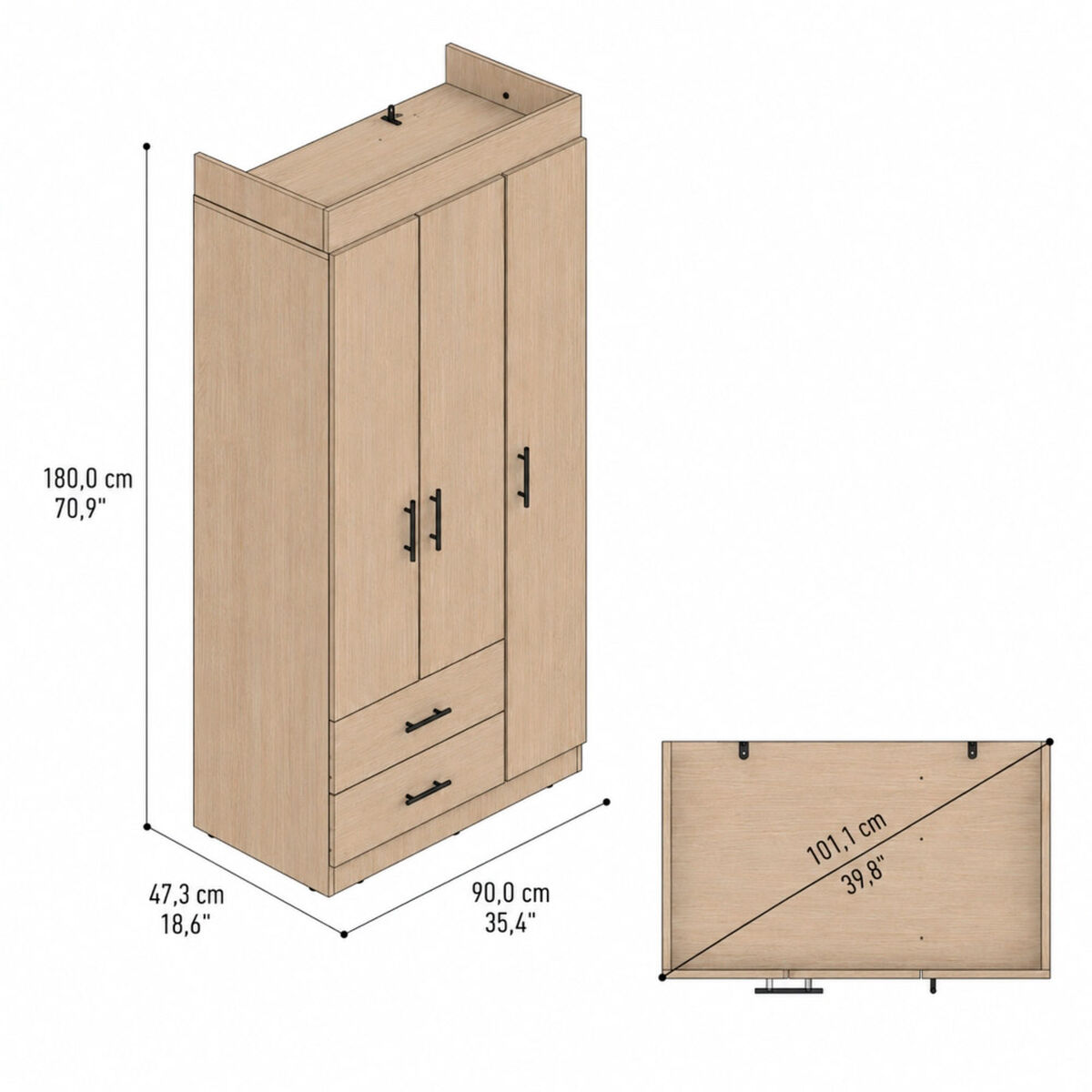 Closet Tuhome Houston 3 Puertas 2 Cajones Cartagena Wengue