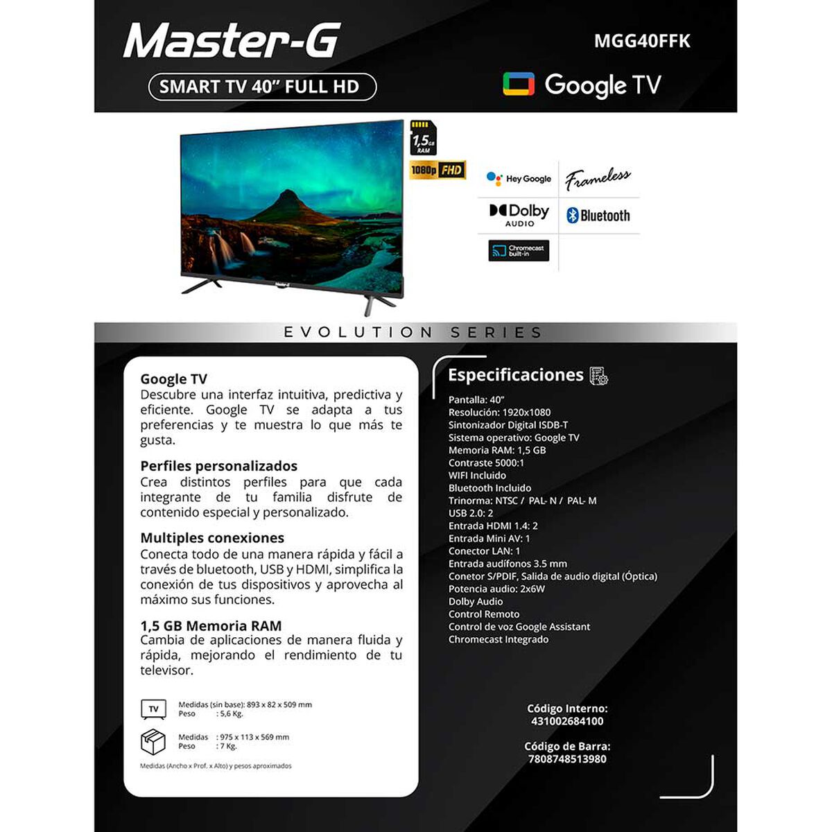 LED Smart TV 40" FULL HD MGG40FFK Master-G