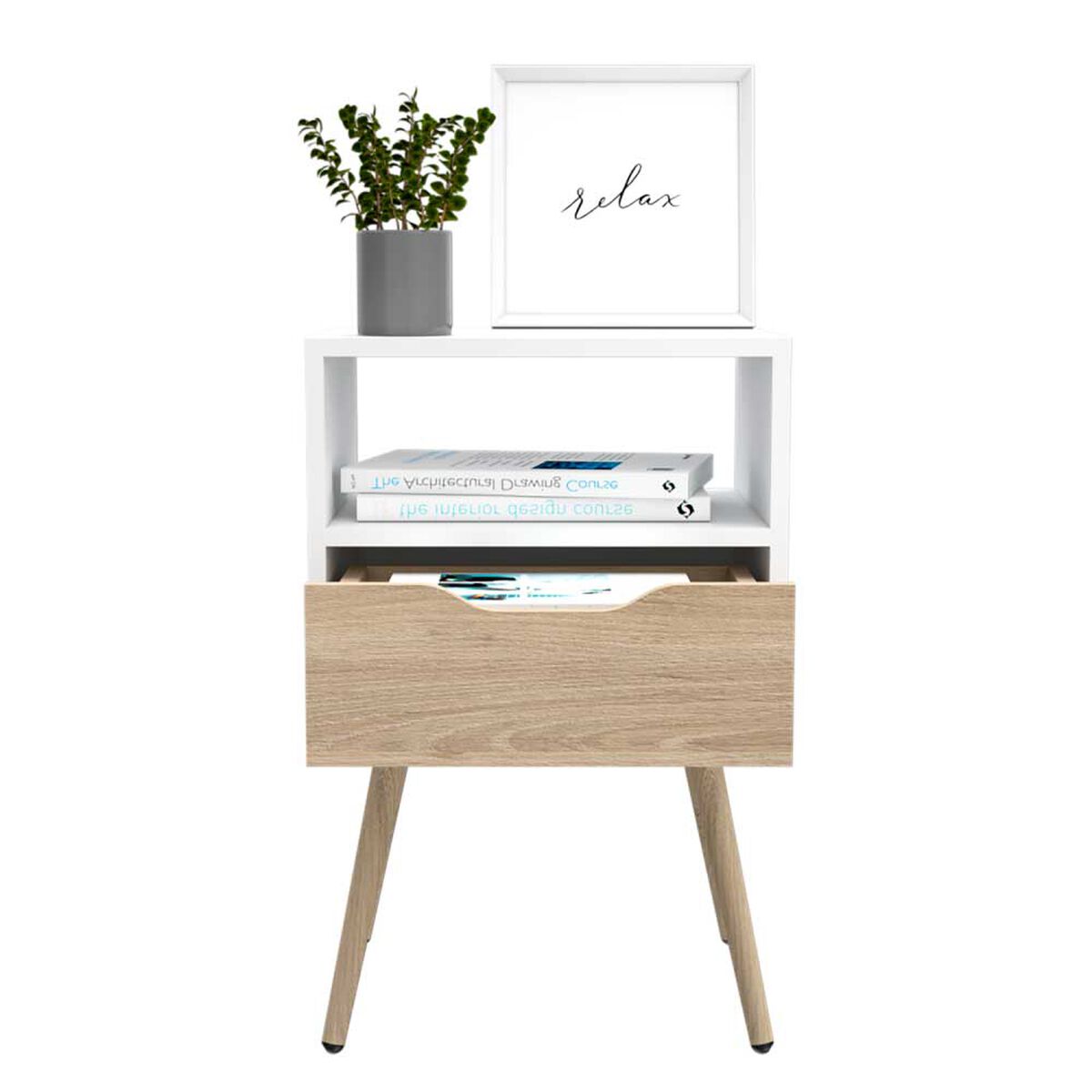 Velador TuHome Otom 1 Cajones Blanco y Rovere