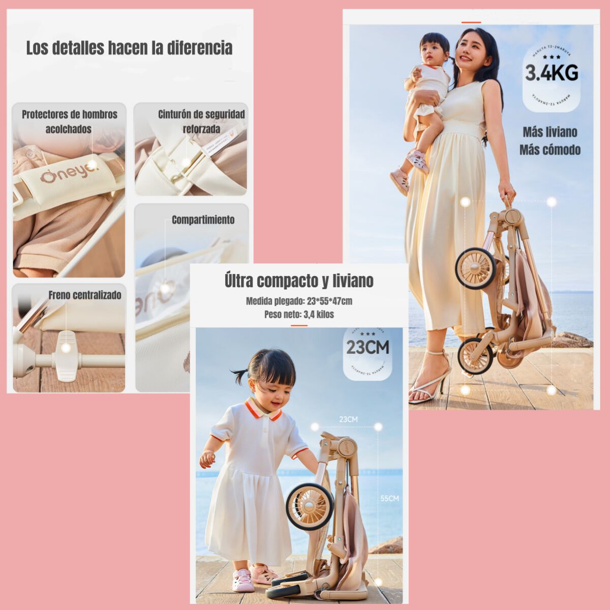 Coche de Paseo Lujoso Últra Slim LuBabycas Dorado