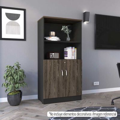 Biblioteca TuHome Home Office 2 Puertas Negro Soft Coñac