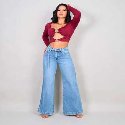 Jeans Flare Cintur&oacute;n Mujer Most Wanted