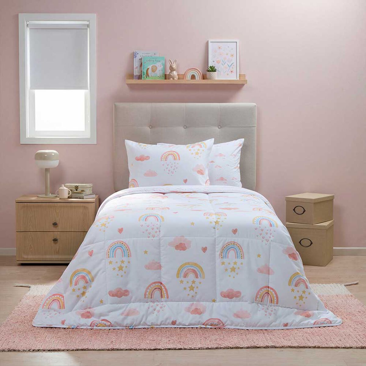 Plum&oacute;n Rosen 1,5 Plazas Kids Nubes Beige/Verde/Caf&eacute;