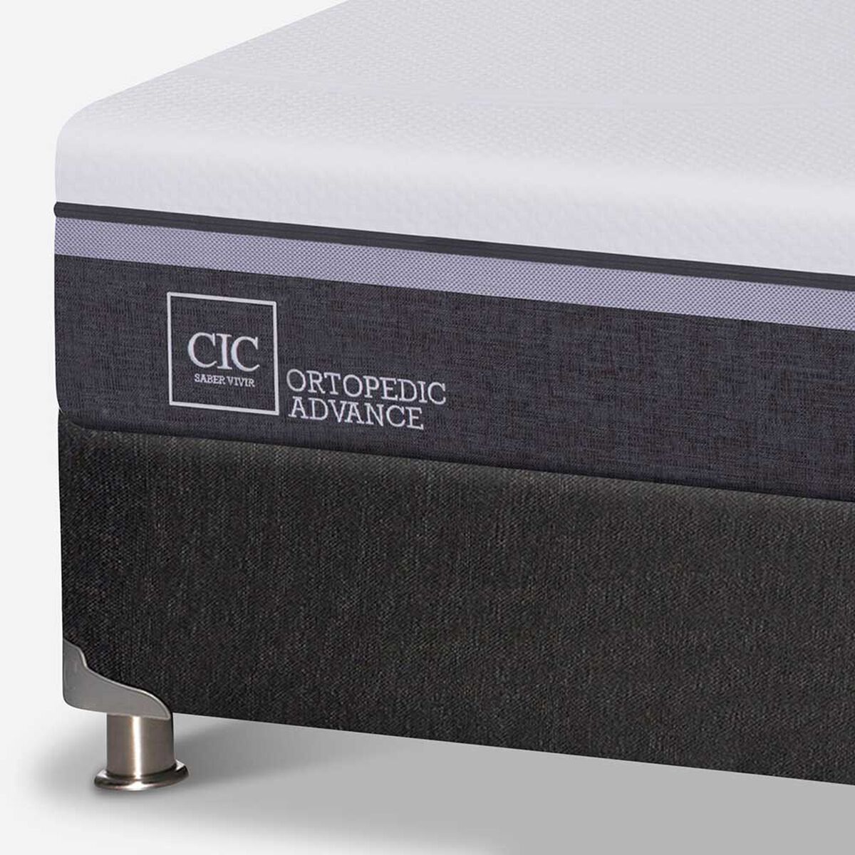 Box Spring CIC 1,5 Plazas Ortopedic Advance + Respaldo + Velador Olmo