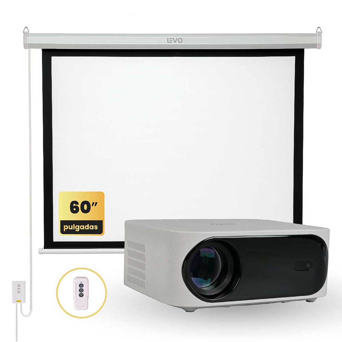 Proyector Portatil Orion 12000lm + Tel&oacute;n 60" El&eacute;ctrico LEVO